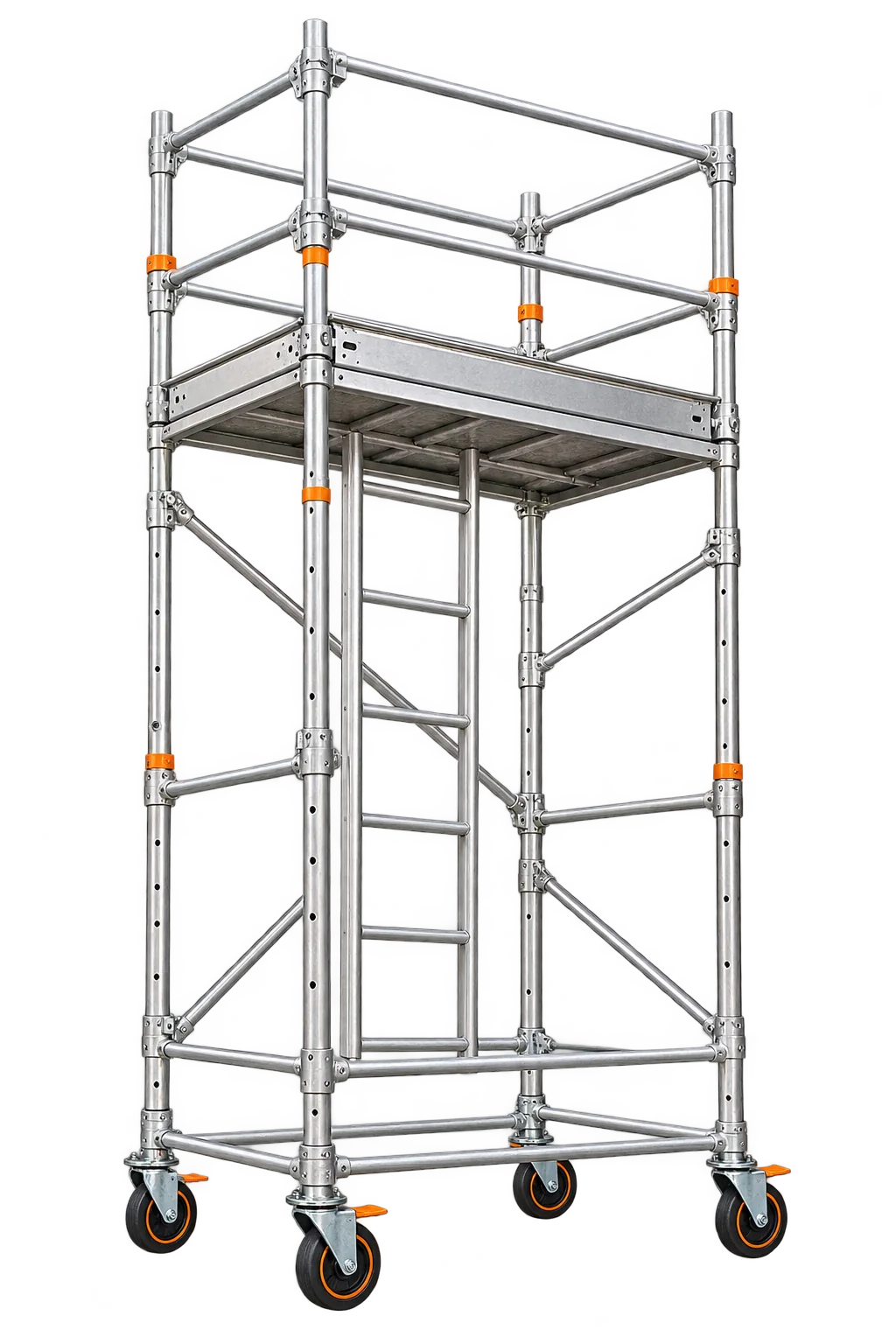 Andaime tubular modular com detalhes laranja